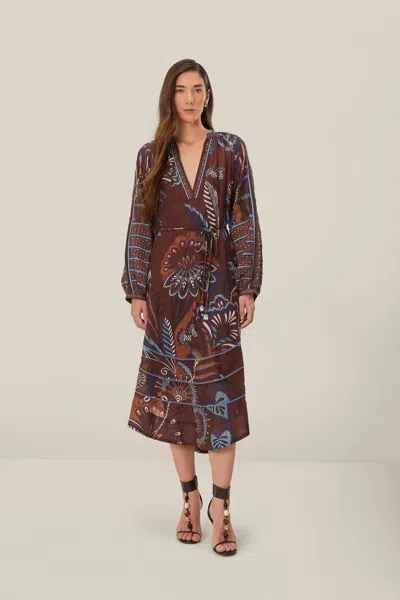 Shop Farm Rio Active Brown Delicate Garden Midi Dress In Delicate Garden Brown