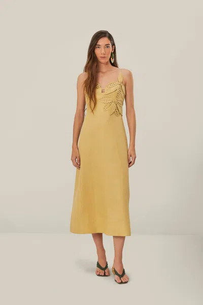 Farm Rio Active Sand 3d Flower Bodice Midi Dress In Sand