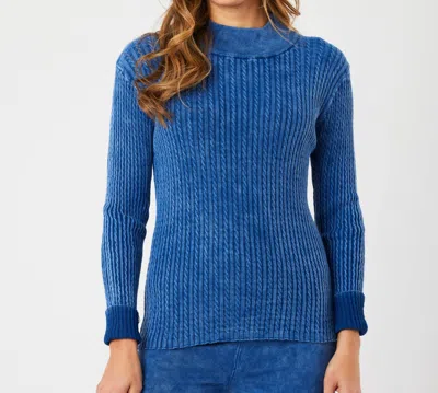 ANGEL APPAREL CABLE MOCK NECK SWEATER IN DENIM 
