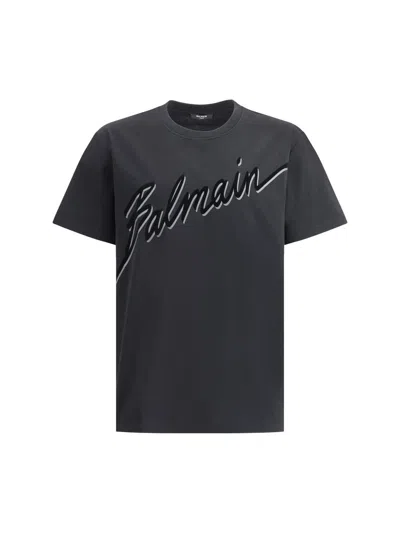 Balmain Men Black T-shirt With Logo Lettering On The Front In Cotton Man In Multi