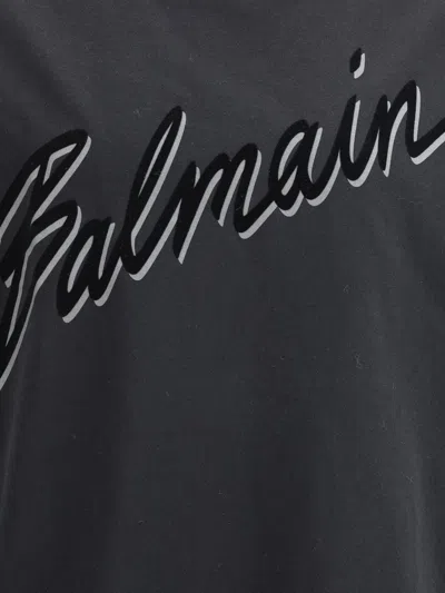 Balmain Men Black T-shirt With Logo Lettering On The Front In Cotton Man In Multi