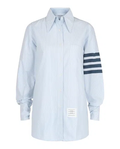 Thom Browne Striped Oxford 4-bar Oversized Shirt In Blue