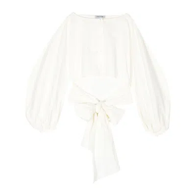 Del Core Boat-neck Tie-waist Poplin Top In Beige