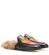 GUCCI PRINCETOWN FUR-LINED LEATHER SLIPPERS,P00204738-2