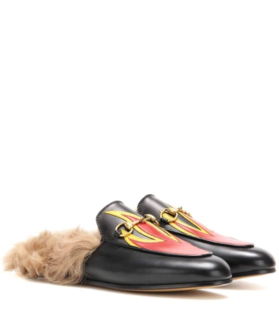 Shop Gucci Princetown Fur-lined Leather Slippers In Black