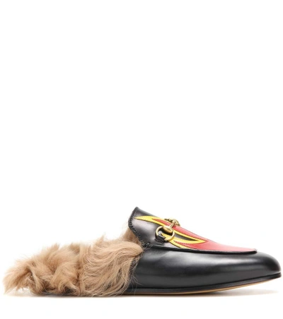 Shop Gucci Princetown Fur-lined Leather Slippers In Black