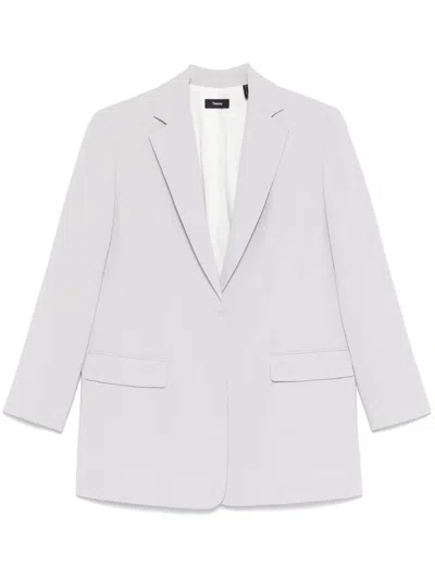 Theory Crepe Blazer In Silver