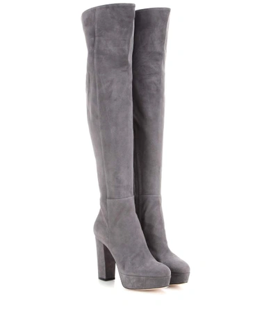 Shop Gianvito Rossi Temple Suede Over-the-knee Platform Boots In Lapis
