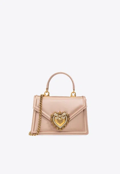 Dolce & Gabbana Mini Devotion Leather Top Handle Bag In Pink