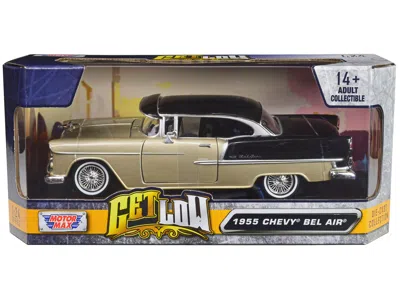 Motormax 1955 Chevrolet Bel Air Lowrider Hard Top Beige Metallic And Black "get Low" Series 1/24 Diecast Car