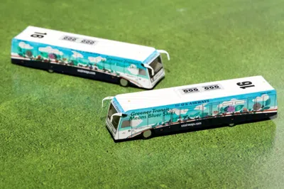 Geminijets Cobus 3000 Passenger Bus White And Blue With Graphics "us Airways Shuttle Bus - Greener Transit" 2 P