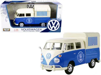 Motormax Volkswagen Type 2 T1 Pickup Food Truck Cream & Blue 1-24 Scale Diecast Model Car