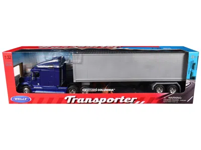 Welly Freightliner Columbia Truck Blue With Gray Container 1/32 Diecast Model By