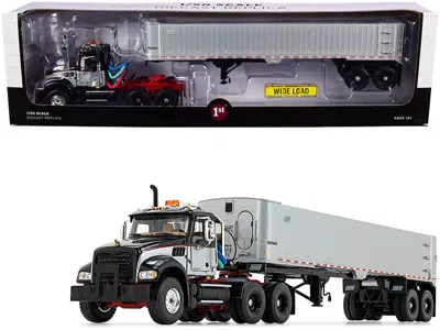 First Gear Mack Granite Mp Tandem-axle Day Cab With East Genesis End Dump Trailer Black And Silver 1/50 Diecast