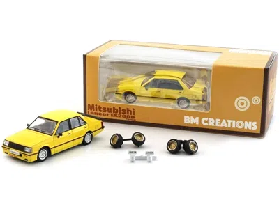 Bm Creations Mitsubishi Lancer Ex2000 Turbo Yellow With Stripes With Extra Wheels 1/64 Diecast Model Car By Bm Cr