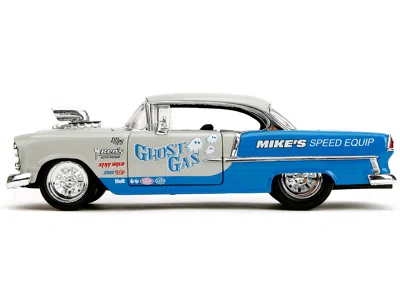 Jada 1955 Chevrolet Bel Air "ghost Gas - Mike's Speed Equip" Light Gray And Blue "bigtime Muscle" Series