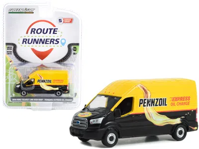 Greenlight 2019 Ford Transit Lwb High Roof Van "pennzoil Express Oil Change" Yellow And Black "route Runners" S