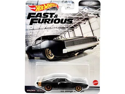 Hotwheels 1968 Dodge Charger R/t Matt Black With Gold Tail Stripe "fast & Furious" Series Diecast Model Car By
