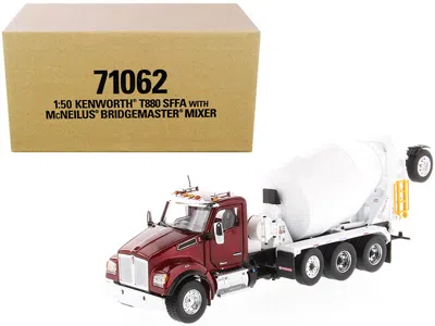 Diecast Masters Kenworth T880 Sffa With Mcneilus Bridgemaster Mixer Truck Radiant Red And White 1/50 Diecast Model B