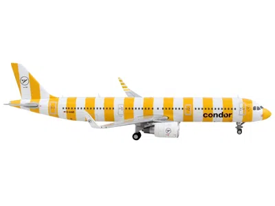 Geminijets Airbus A321 Commercial Aircraft "condor Airlines" White And Yellow Stripes 1/400 Diecast Model Airpl