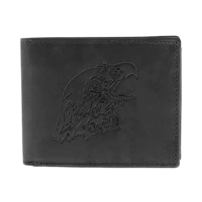 American Bison Men's Leather Eagle Embossed Bifold Wallet In Black
