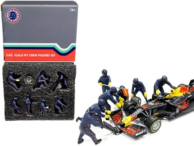 American Diorama Formula One F1 Pit Crew 7 Figurine Set Team Blue For 1 By 18 Scale Model Car