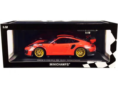 Minichamps 2018 Porsche 911 Gt2rs (991.2) Weissach Package Orange With Carbon Stripes And Golden Magnesium Whee