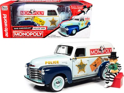 Autoworld 1948 Chevrolet Panel Police Van With Mr. Monopoly Figurine "monopoly" 1/18 Diecast Model Car By Auto