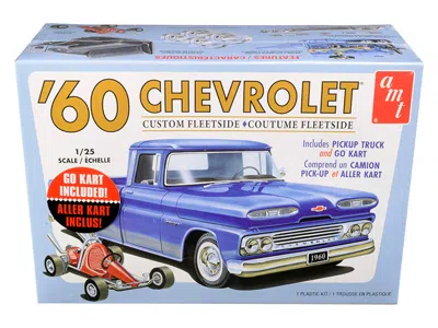 AMT SKILL 2 MODEL KIT 1960 CHEVROLET CUSTOM FLEETSIDE PICKUP TRUCK WITH GO KART 1/25 SCALE MODEL BY AMT 
