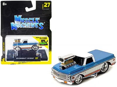 Muscle Machines 1972 Chevrolet C10 Pickup Truck Blue And White With Stripes 1/64 Diecast Model Car By Muscle Machine