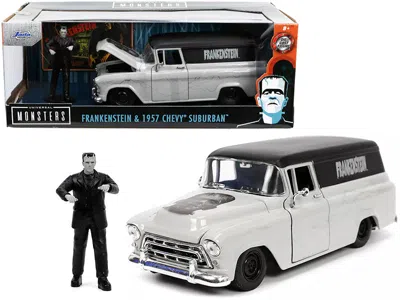 Jada 1957 Chevrolet Suburban Gray And Black With Graphics And Frankenstein Diecast Figurine "universal Mo
