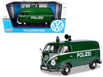 Motormax Volkswagen Type 2 (t1) Police Van "polizei" Dark Green 1/24 Diecast Model Car By