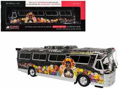 Iconic Replicas Dina 323 G2 Olimpico Coach Bus "autobuses De Las Catrinas: El Paraiso" Black With Dia De Los Muertos