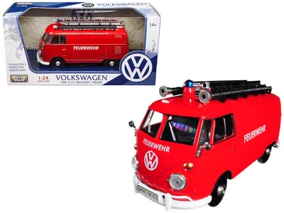Motormax Volkswagen Type 2 (t1) Fire Van "feuerwehr" Red 1/24 Diecast Model Car By