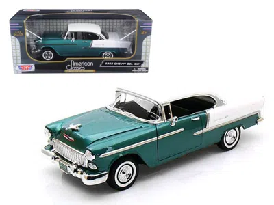 Motormax 1955 Chevrolet Bel Air Hard Top Green Metallic And White 1/18 Diecast Model Car By