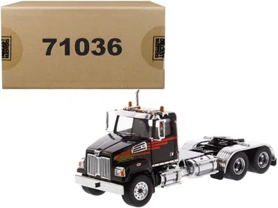 Diecast Masters Western Star 4700 Sf Tandem Day Cab Tractor Metallic Black 1/50 Diecast Model By