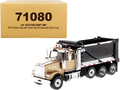Diecast Masters Western Star 4900 Sffa Tandem With Pusher Axle Ox Stampede Dump Truck Gold And Black "transport Seri