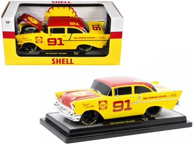 M2 1957 Chevrolet 150 Sedan #91 Yellow With Red Hood And Top "shell Oil" Limited Edition To 6250 Pieces