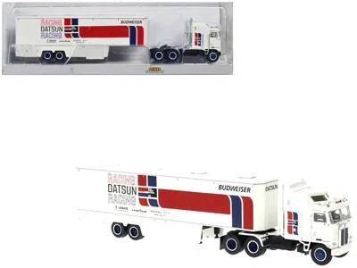 Brekina 1980 Kenworth K-100 Coe Aerodyne Transporter White "datsun Racing" 1/87 (ho) Scale Model Car By Brek