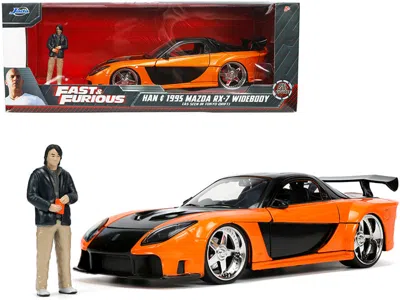 Jada 1995 Mazda Rx-7 Widebody Rhd (right Hand Drive) Orange Metallic And Black With Han Diecast Figurine