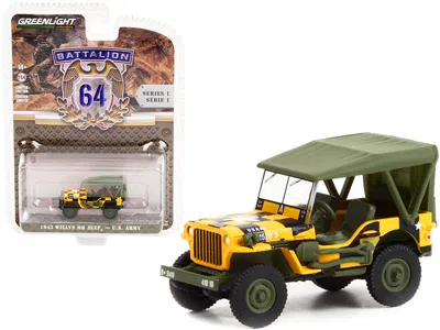 Greenlight 1943 Willys Mb Jeep Yellow And Black With Green Top "follow Me" U. S. Army "battalion 64" Release 1