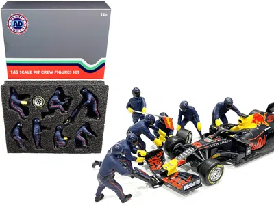 AMERICAN DIORAMA FORMULA ONE F1 PIT CREW 7 FIGURINE SET TEAM BLUE FOR 1/18 SCALE MODELS BY AMERICAN DIORAMA 