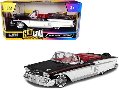 Motormax 1958 Chevrolet Impala Convertible Lowrider Black And White With Red Interior "get Low" Series 1/24 D