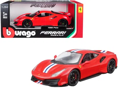 Bburago Ferrari 488 Pista Red With White And Blue Stripes 1/24 Diecast Model Car By