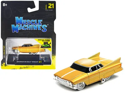 Muscle Machines Gene Winfieldâ€s 1961 Cadillac Maybelline Yellow Metallic With White Stripes 1/64 Diecast Model Car