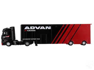 Mini Gt Mercedes-benz Actros With Racing Transporter Red And Black "advan" 1/64 Diecast Model Car By