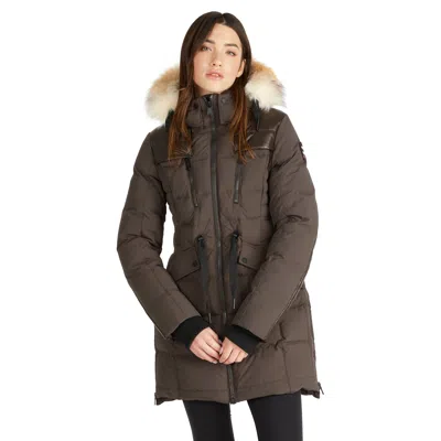 Pajar Women's Alia Mixed Media Quilted Parka With Detachable Hood And Faux Fur Trim In Brown