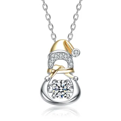 Rachel Glauber White Gold Plated With Clear Cubic Zirconia Santa Hat Snowman Pendant Necklace In Multi