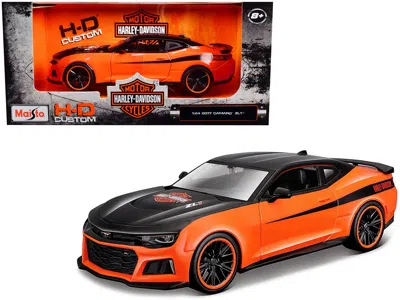 Maisto 2017 Chevrolet Camaro Zl1 Orange And Black "harley Davidson" "h-d Custom" Series 1/24 Diecast Model
