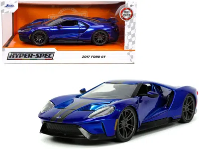 Jada 2017 Ford Gt Candy Blue With Gray Stripes "hyper-spec" Series 1/24 Diecast Model Car By